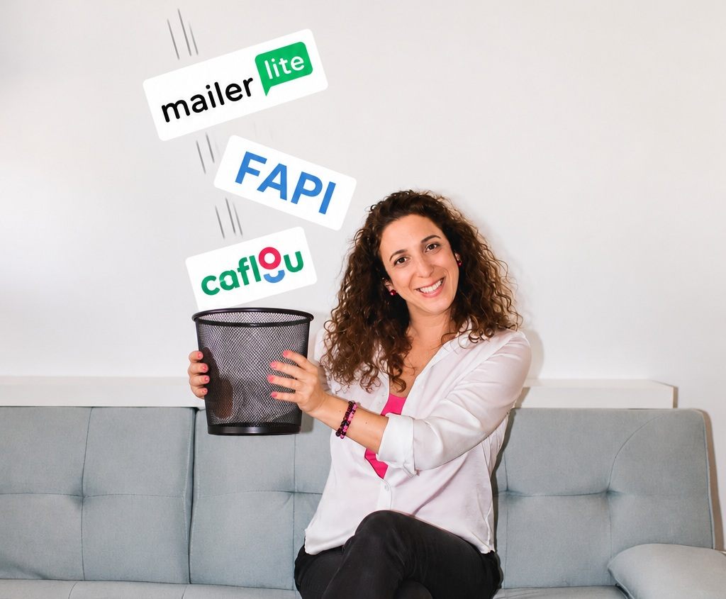 Magdaléna Boušková vyhazuje do koše loga MailerLite, FAPI a Caflou